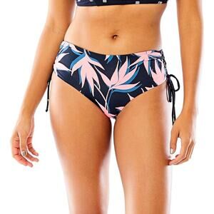 Carve Designs Navy Bikini Bottoms with Pink & Blue Leaf Print
